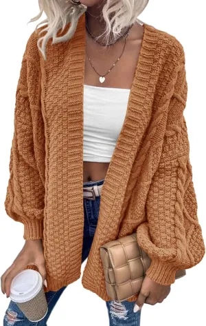 Dyexces Womens Oversized Cardigan Sweaters Open Front Cable Knit Lantern Long Sleeve Chunky Outwear Coats