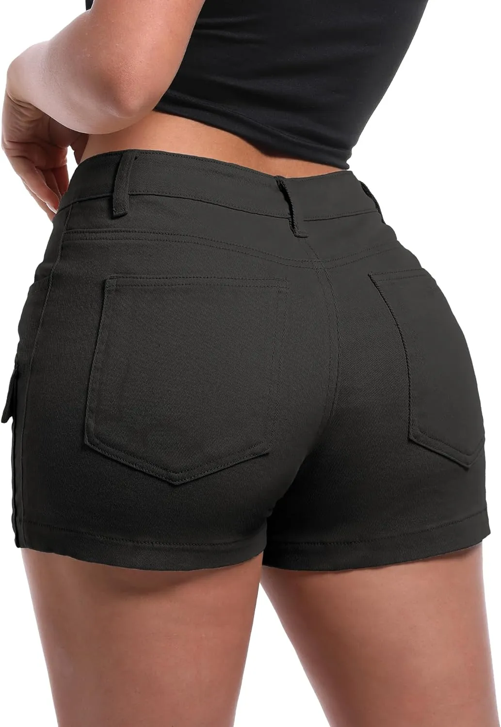 ELLEVEN High-Stretch Women's Cargo Jean Shorts, Trendy High-Waisted Cotton Denim Shorts with Pockets, Y2K Mini Denim Shorts