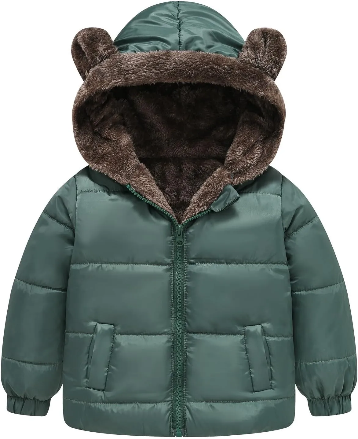 EnJoCho Boys and Girls Middle Children Solid Color Ears Cute Pocket Short Cotton Padded Children's Coat (AG, 3-4 Years)