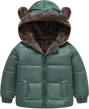 EnJoCho Boys and Girls Middle Children Solid Color Ears Cute Pocket Short Cotton Padded Children's Coat (AG, 3-4 Years)