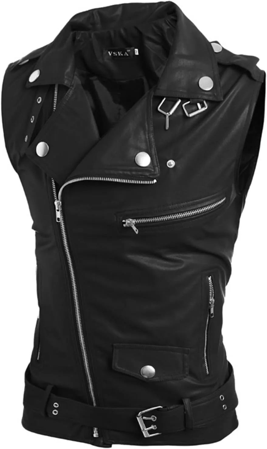 ERTG Oversized Jacket Men Men'S Leather Vest Korean Version Slim Fit Multi Zip Lapel Short Leather Coat Work Coats For Men Big And (Black, Xl) Mens Hooded Sweatshirt With Zipper