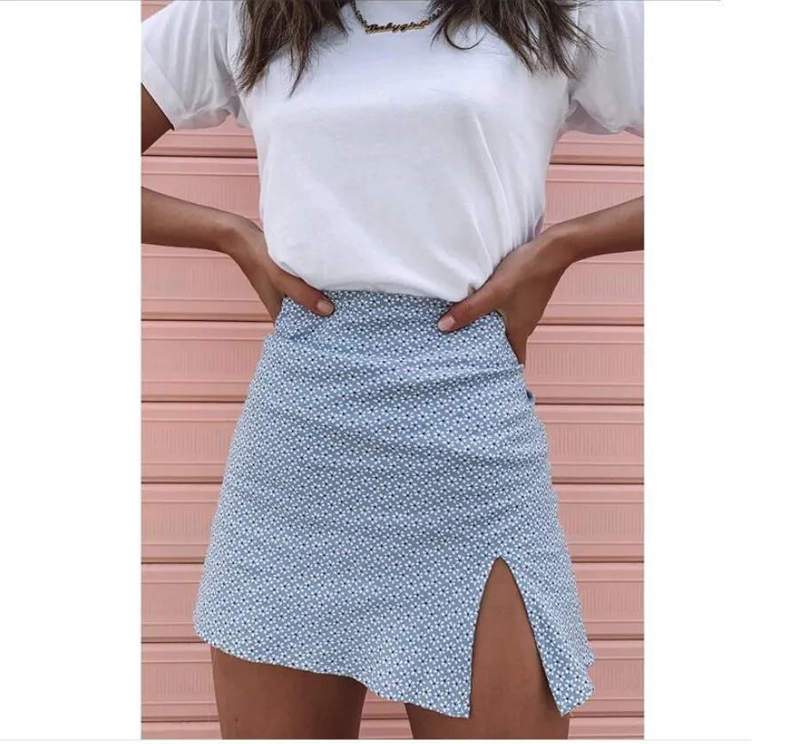 Europe Fresh Looking Floral Splitted Hip Flattering Women Skirt