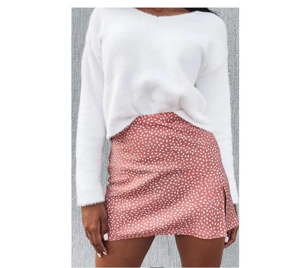 Europe Fresh Looking Floral Splitted Hip Flattering Women Skirt