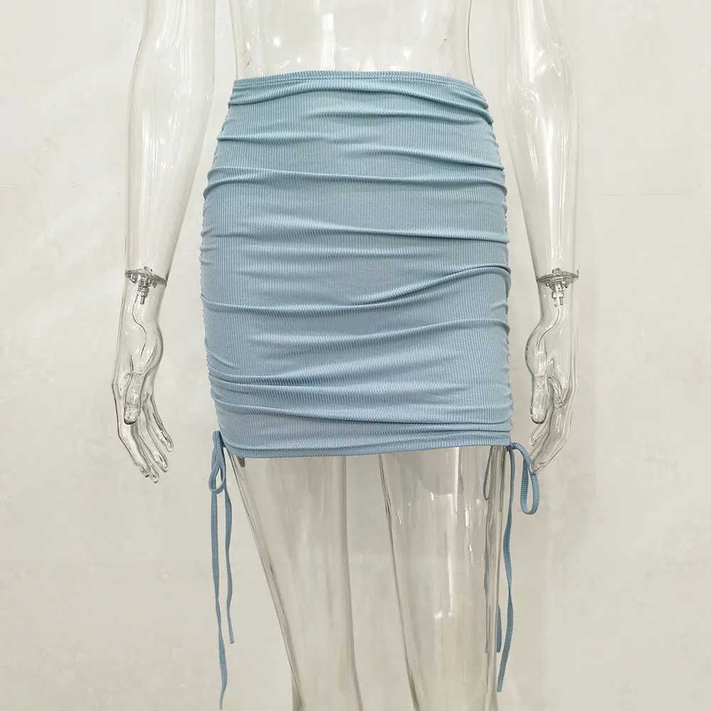 Europe ins Knitted Drawstring All-Matching Hip Flattering Skirt Women Skirt