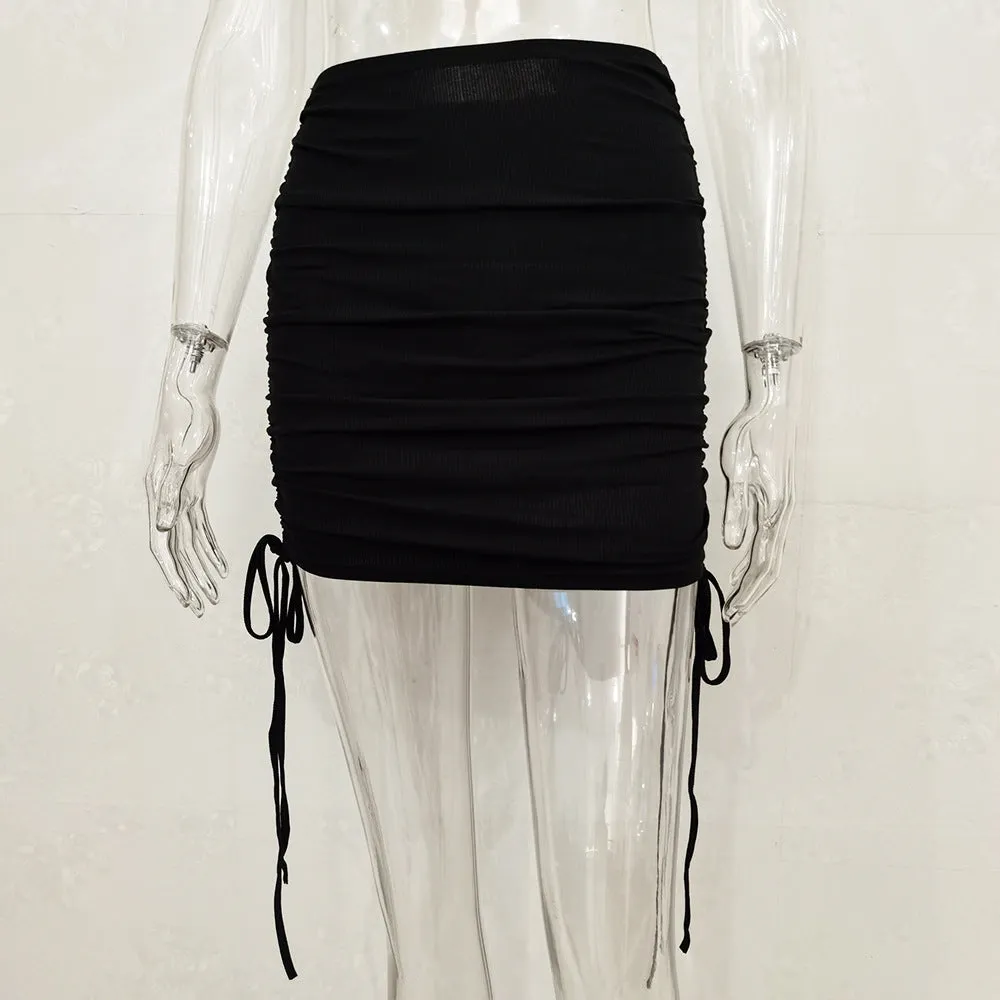 Europe ins Knitted Drawstring All-Matching Hip Flattering Skirt Women Skirt