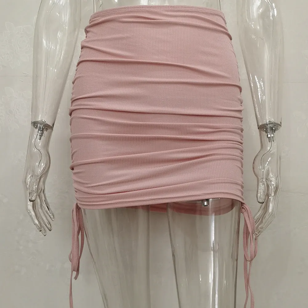 Europe ins Knitted Drawstring All-Matching Hip Flattering Skirt Women Skirt