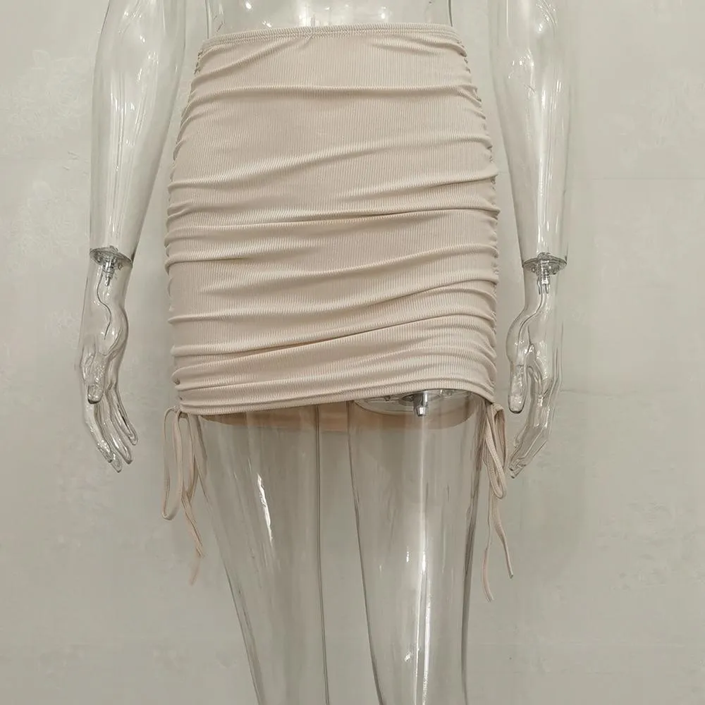 Europe ins Knitted Drawstring All-Matching Hip Flattering Skirt Women Skirt