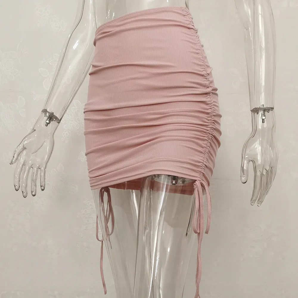 Europe ins Knitted Drawstring All-Matching Hip Flattering Skirt Women Skirt