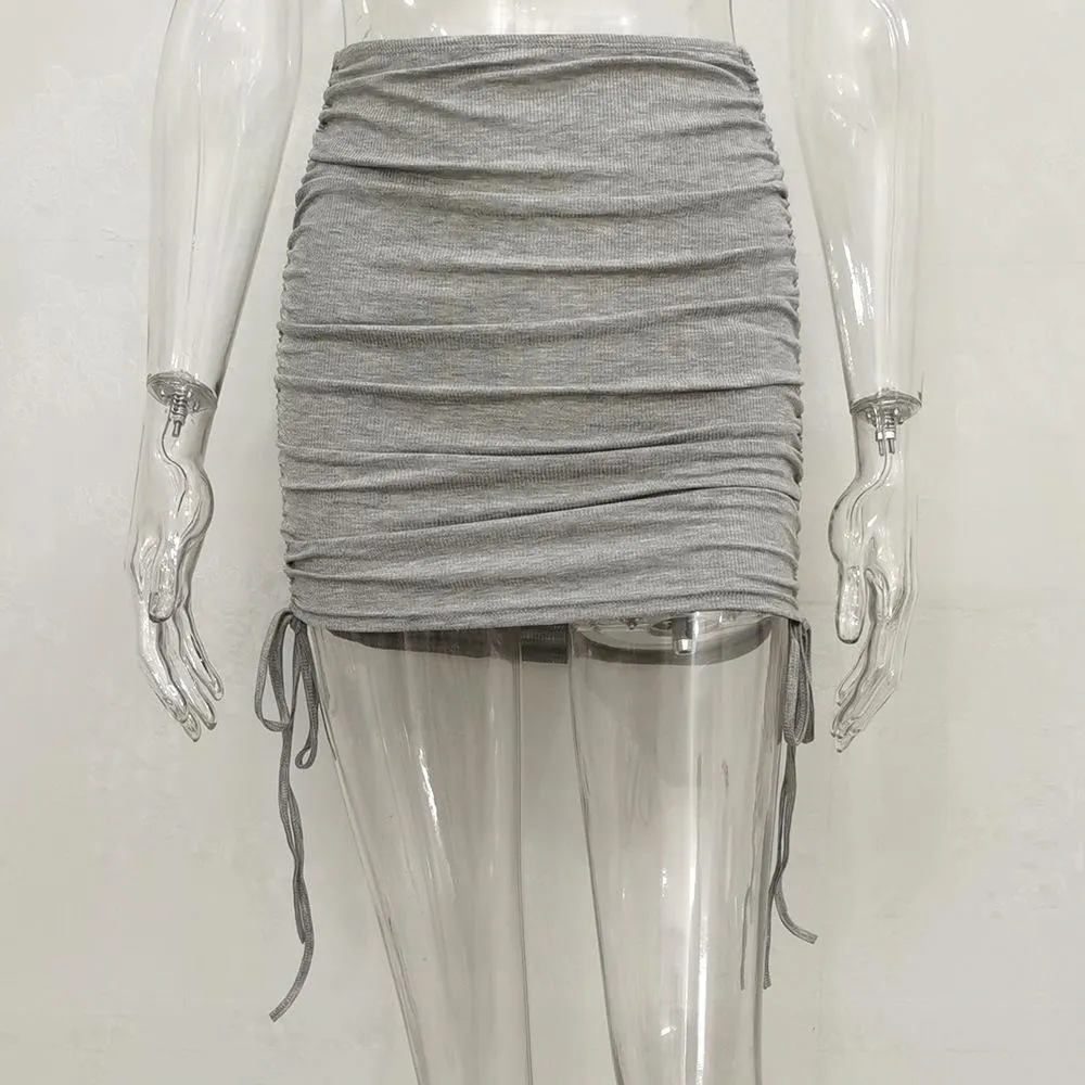 Europe ins Knitted Drawstring All-Matching Hip Flattering Skirt Women Skirt