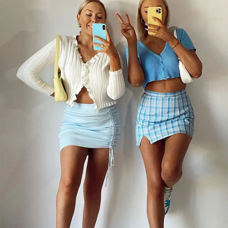 Europe ins Knitted Drawstring All-Matching Hip Flattering Skirt Women Skirt