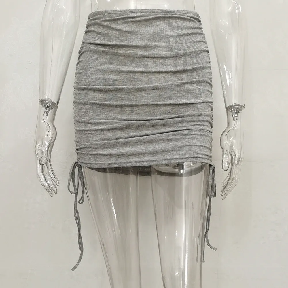 Europe ins Knitted Drawstring All-Matching Hip Flattering Skirt Women Skirt