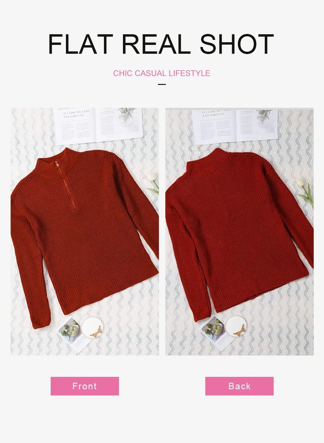 EVALESS Quarter Zip Sweaters for Women Waffle Kint Long Sleeve Pullover Sweater Business Casual Outfits
