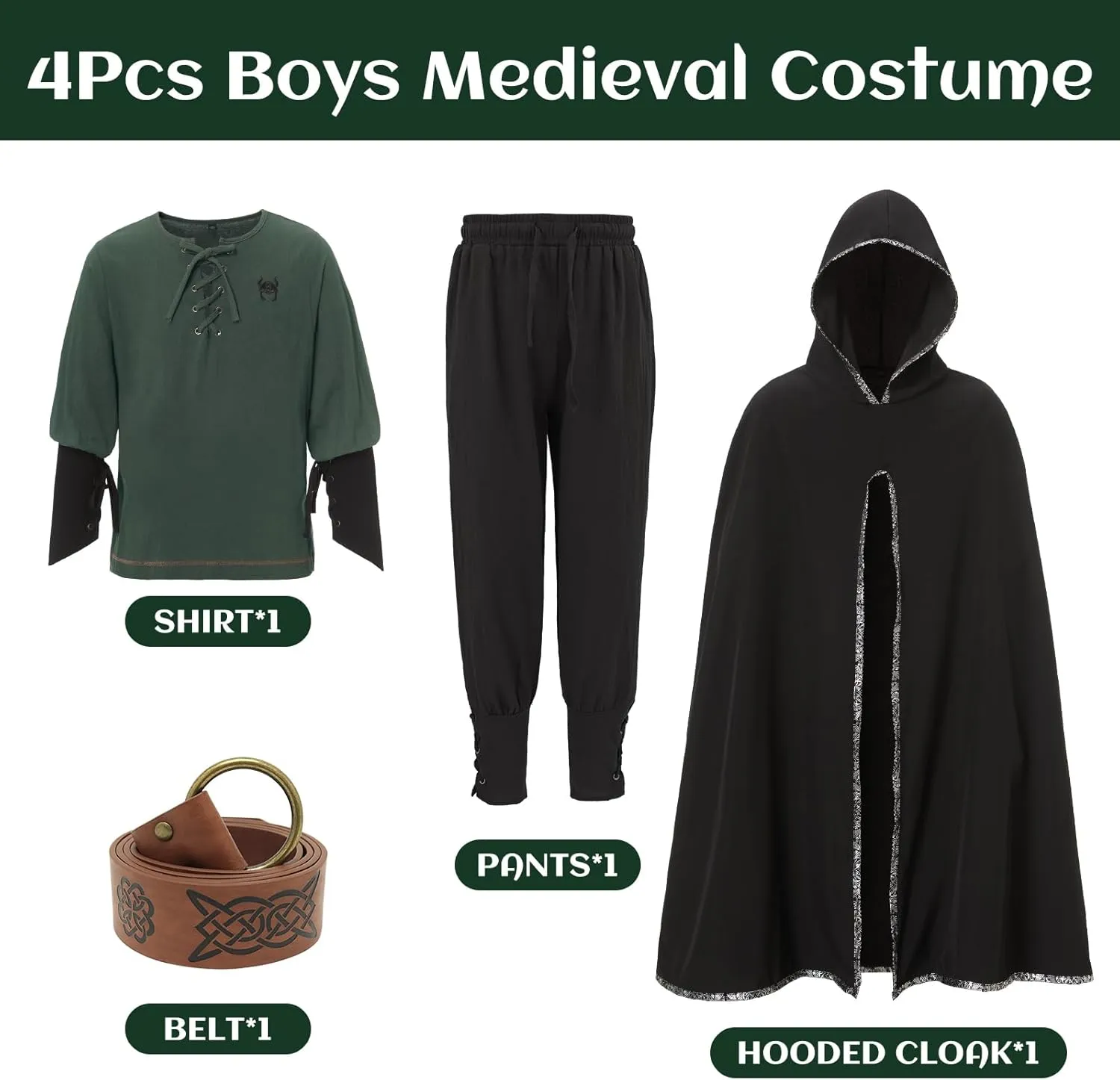 Ezuwail Boys Renaissance Costumes Outfit Kids Medieval Viking Costume Sets for Halloween, Ren Fair