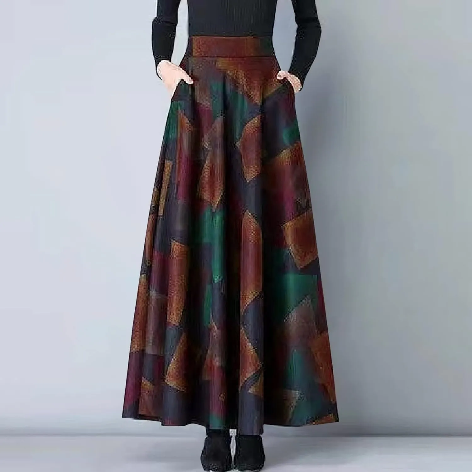 Fall Skirts for Women 2024 Long Length Casual Maxi Skirts Floral Print Plaid Beach Party Holiday Boho Skirt