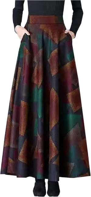 Fall Skirts for Women 2024 Long Length Casual Maxi Skirts Floral Print Plaid Beach Party Holiday Boho Skirt