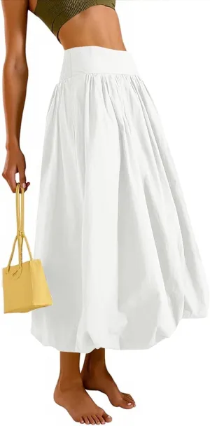 fanmpghleoo Bubble Maxi Skirts for Women Cute Elastic High Waisted Skirts Summer Y2k Casual Balloon Ruffle A Line Long Skirt
