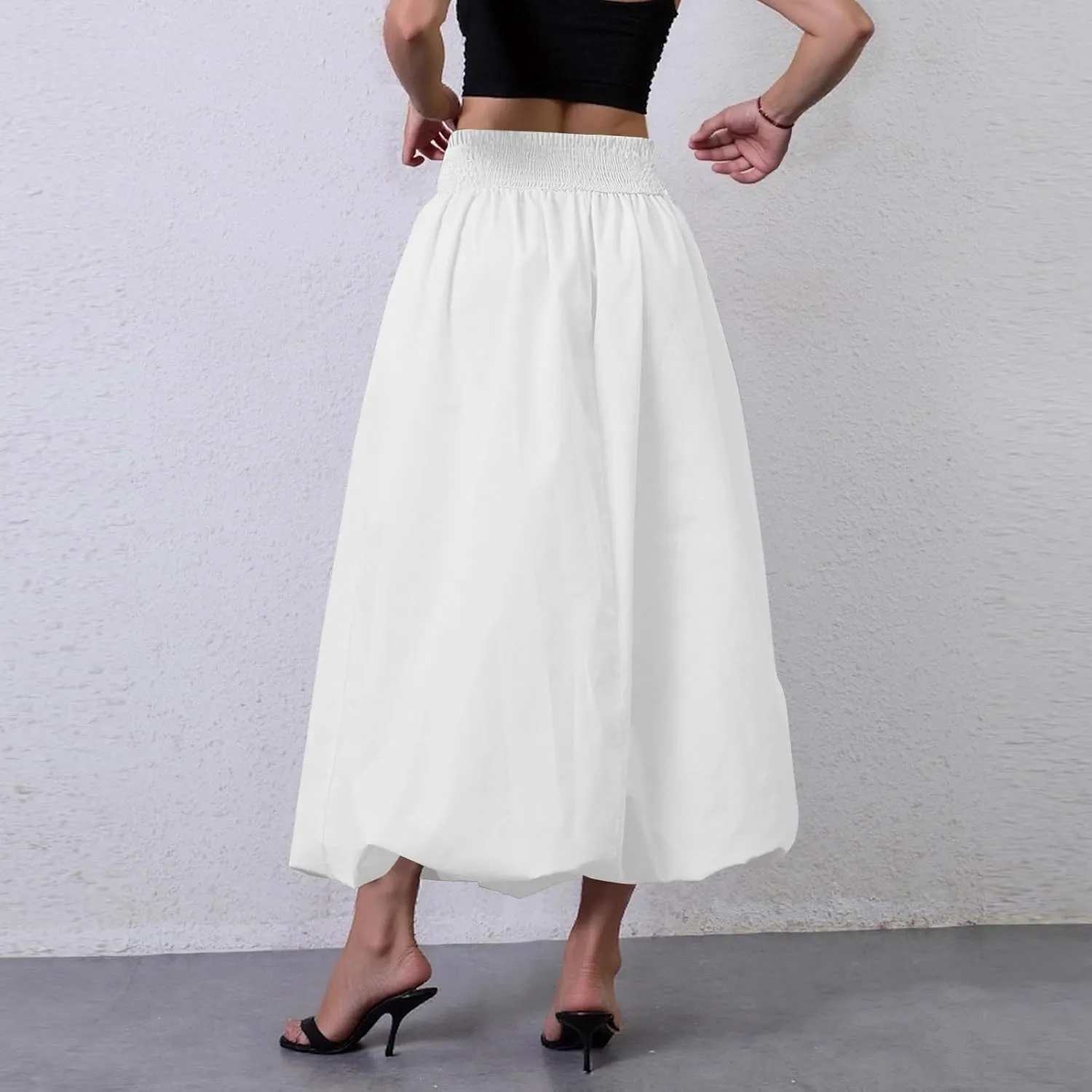 fanmpghleoo Bubble Maxi Skirts for Women Cute Elastic High Waisted Skirts Summer Y2k Casual Balloon Ruffle A Line Long Skirt