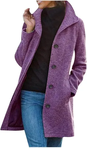fartey Womens Winter Wool Trench Coat Oversized Single Breast Notched Collar Overcoats Thicken Warm Office Pea Coat Jackets