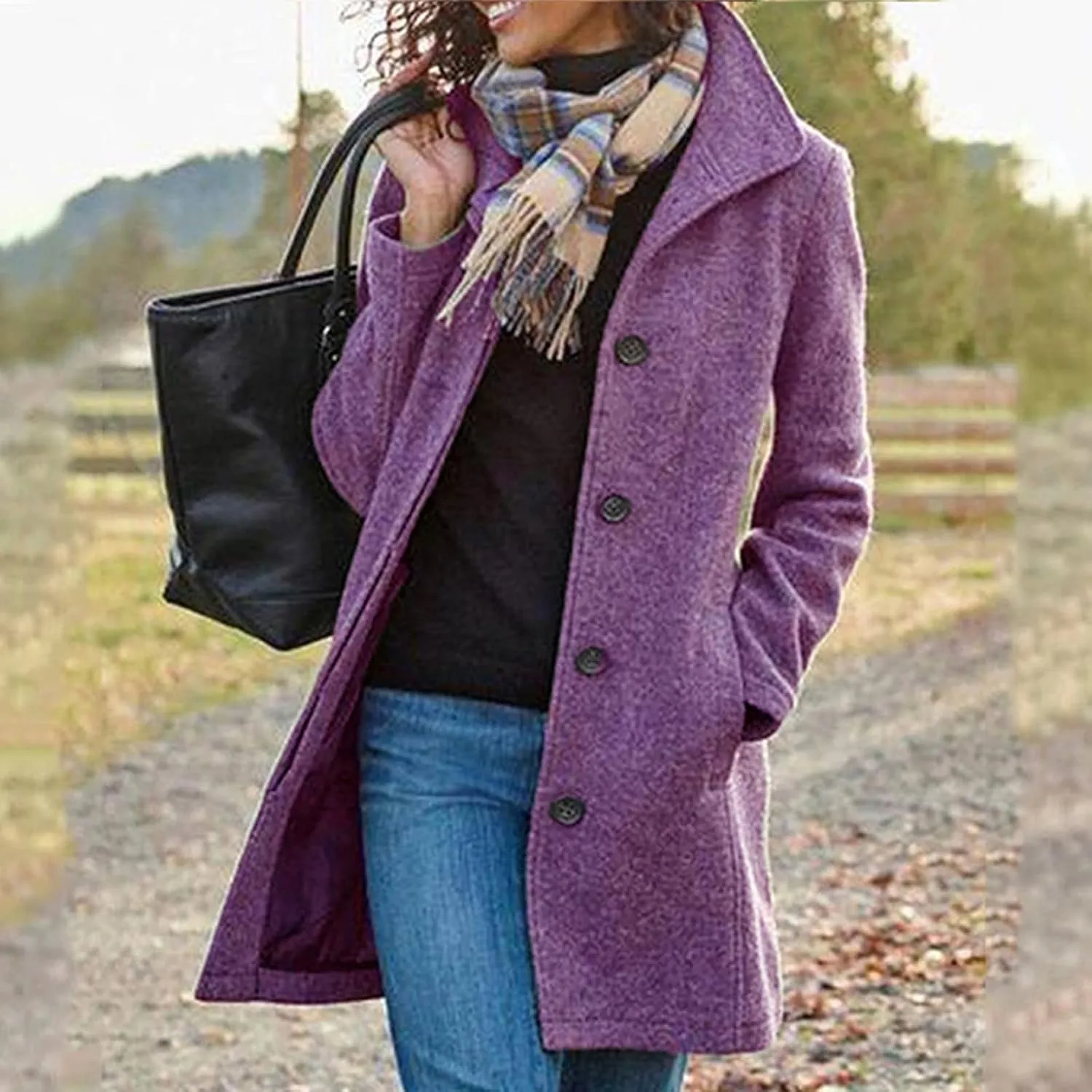 fartey Womens Winter Wool Trench Coat Oversized Single Breast Notched Collar Overcoats Thicken Warm Office Pea Coat Jackets