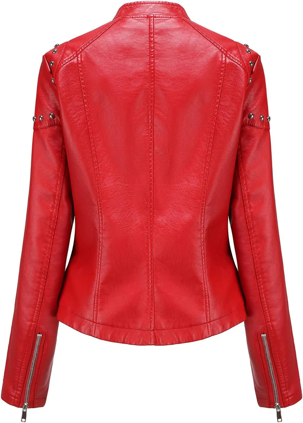 Faux Leather Jacket for Women Bomber Jacket Trendy Studded Rivet Long Sleeve Leather Jackets Moto Coat for Biker