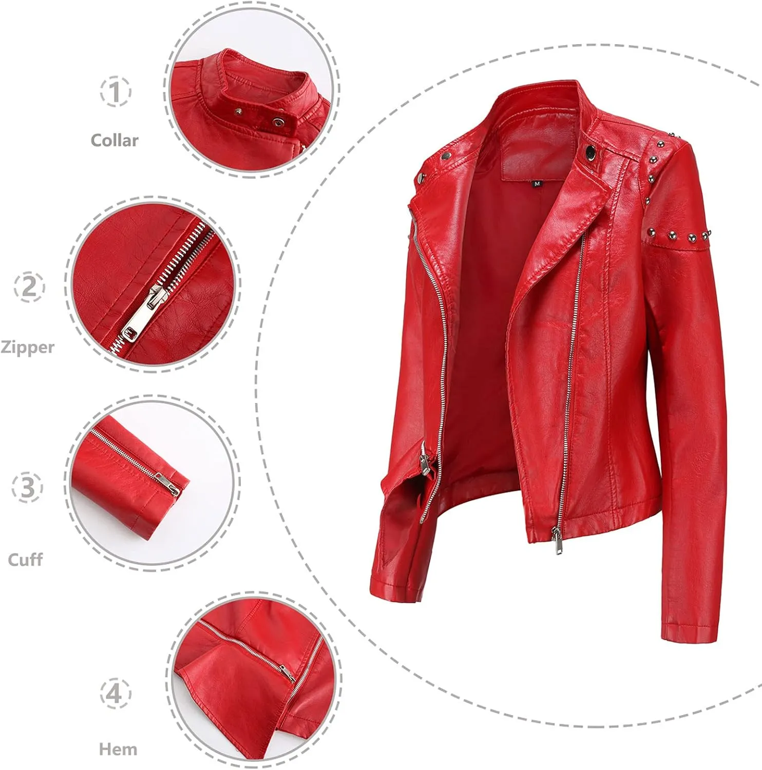 Faux Leather Jacket for Women Bomber Jacket Trendy Studded Rivet Long Sleeve Leather Jackets Moto Coat for Biker