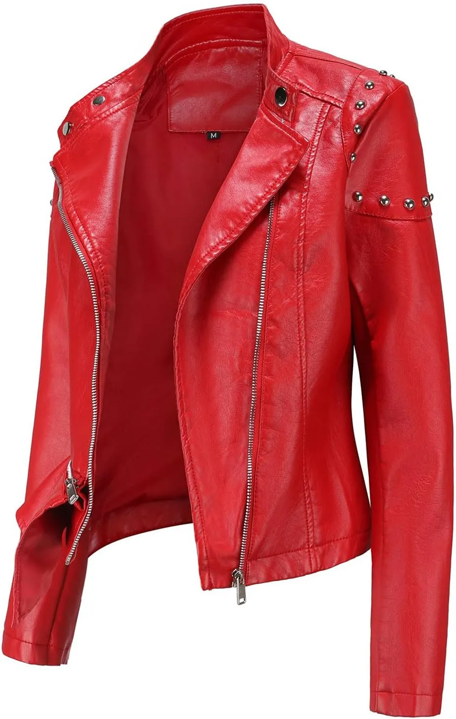 Faux Leather Jacket for Women Bomber Jacket Trendy Studded Rivet Long Sleeve Leather Jackets Moto Coat for Biker