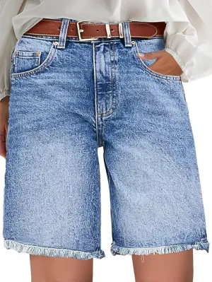 Flamingals Women's Raw Hem High Waist Bermuda Shorts Casual Summer Shorts