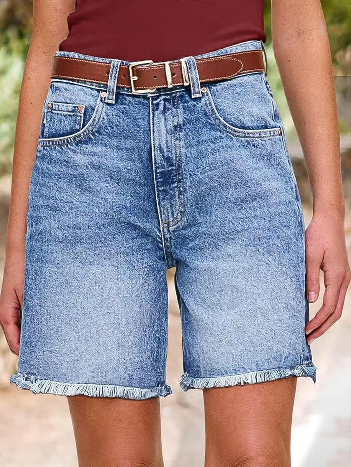 Flamingals Women's Raw Hem High Waist Bermuda Shorts Casual Summer Shorts
