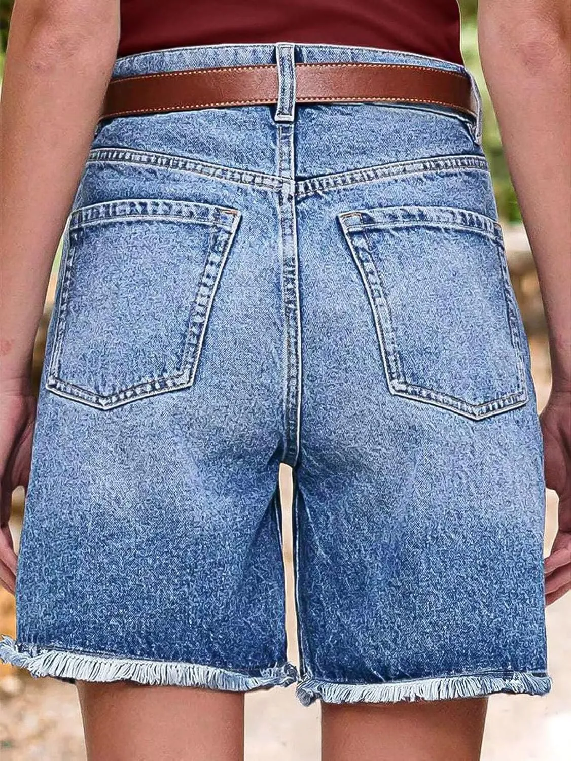 Flamingals Women's Raw Hem High Waist Bermuda Shorts Casual Summer Shorts