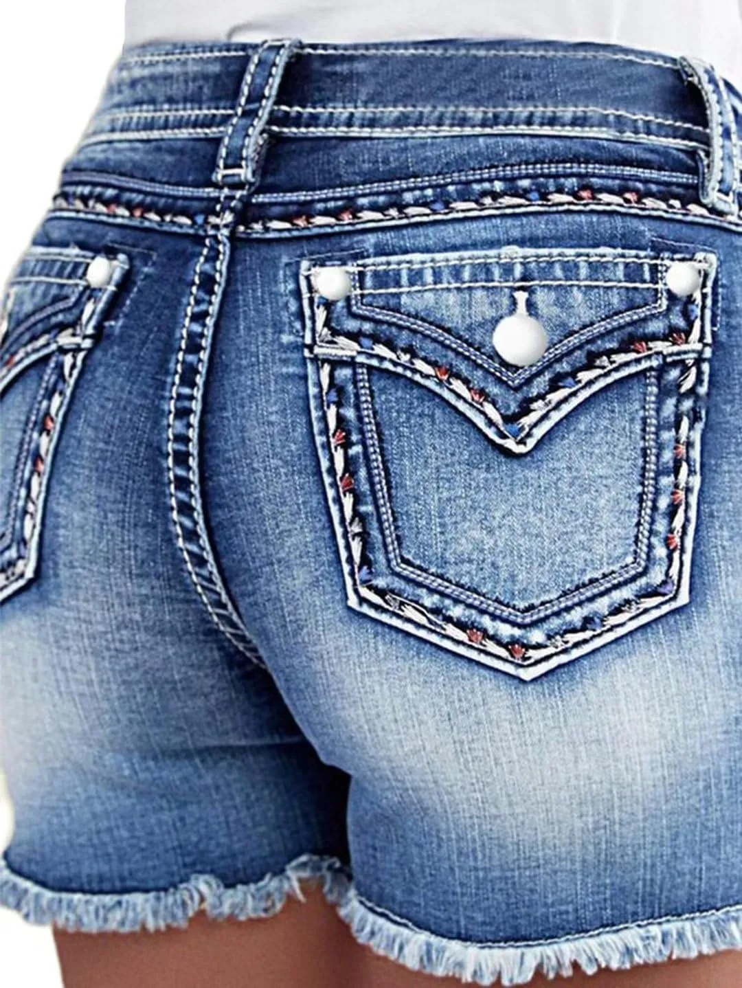 Flamingals Women's Ripped Stretchy Jean Shorts Mid Rise Skinny Denim Shorts Distressed Frayed Raw Hem Casual Summer Shorts
