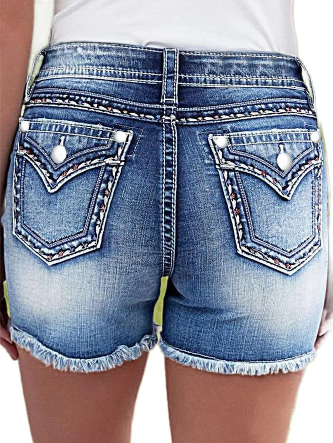 Flamingals Women's Ripped Stretchy Jean Shorts Mid Rise Skinny Denim Shorts Distressed Frayed Raw Hem Casual Summer Shorts