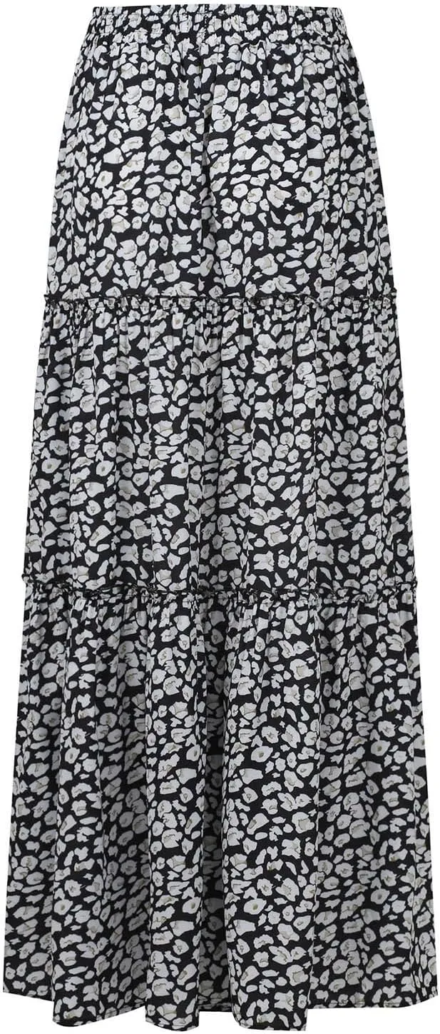 Floral Maxi Skirt with Pockets for Women 2025 Boho Flowy Drawstring Long Skirt Casual Tiered High Waisted Skirts