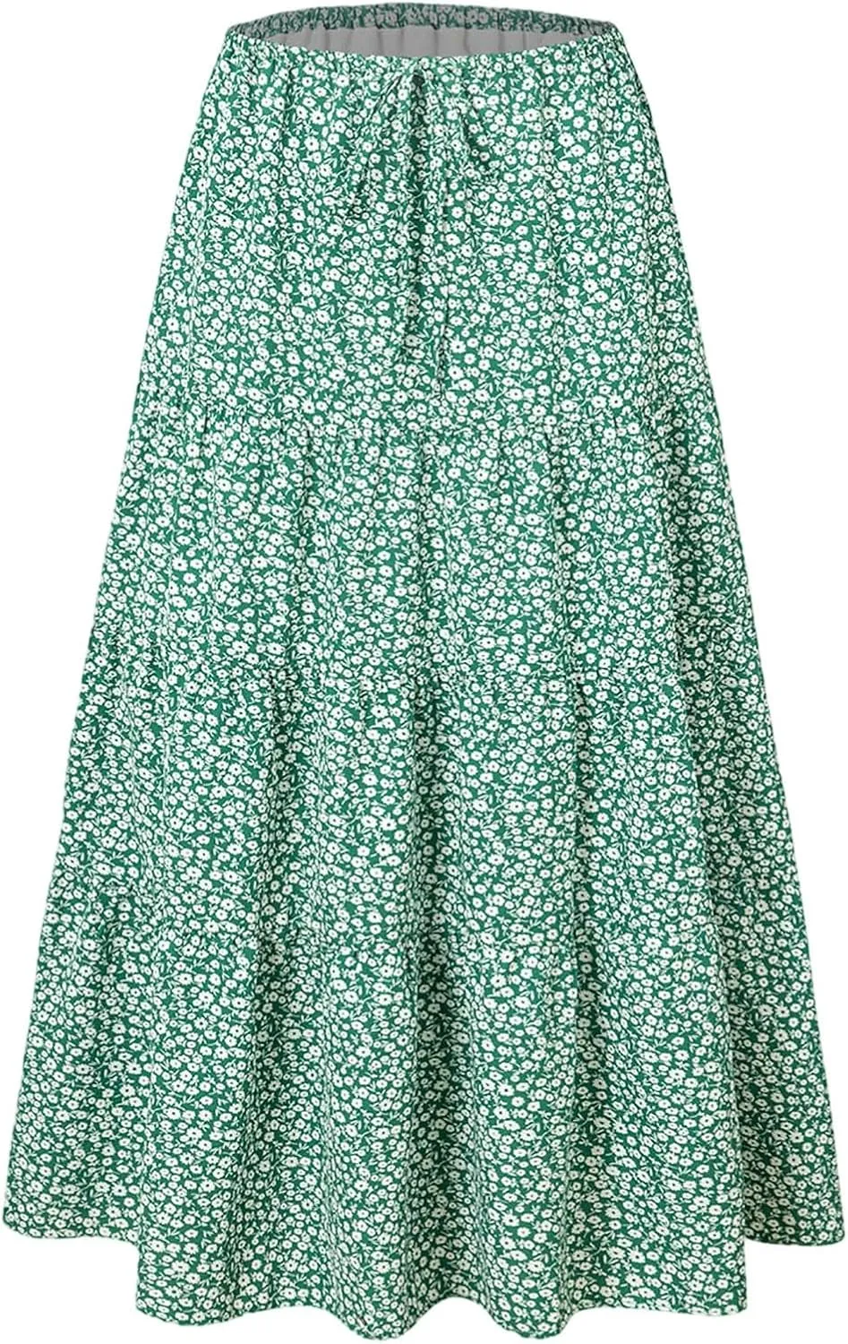 Floral Maxi Skirts for Women Flowy Boho Pleated A-Line Summer Beach Elastic Waist Splicing Swing Long Skirts