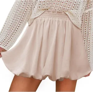 Flowy Skirt for Women Ruffled High Waisted Cute Boho Skorts with Pockets Summer Casual Bubble Beach Mini Skirts
