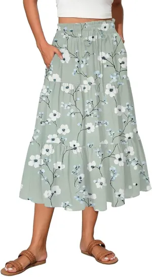 Flowy Skirts for Women High Waist Long A-Line Boho Maxi Skirt for Summer Beach