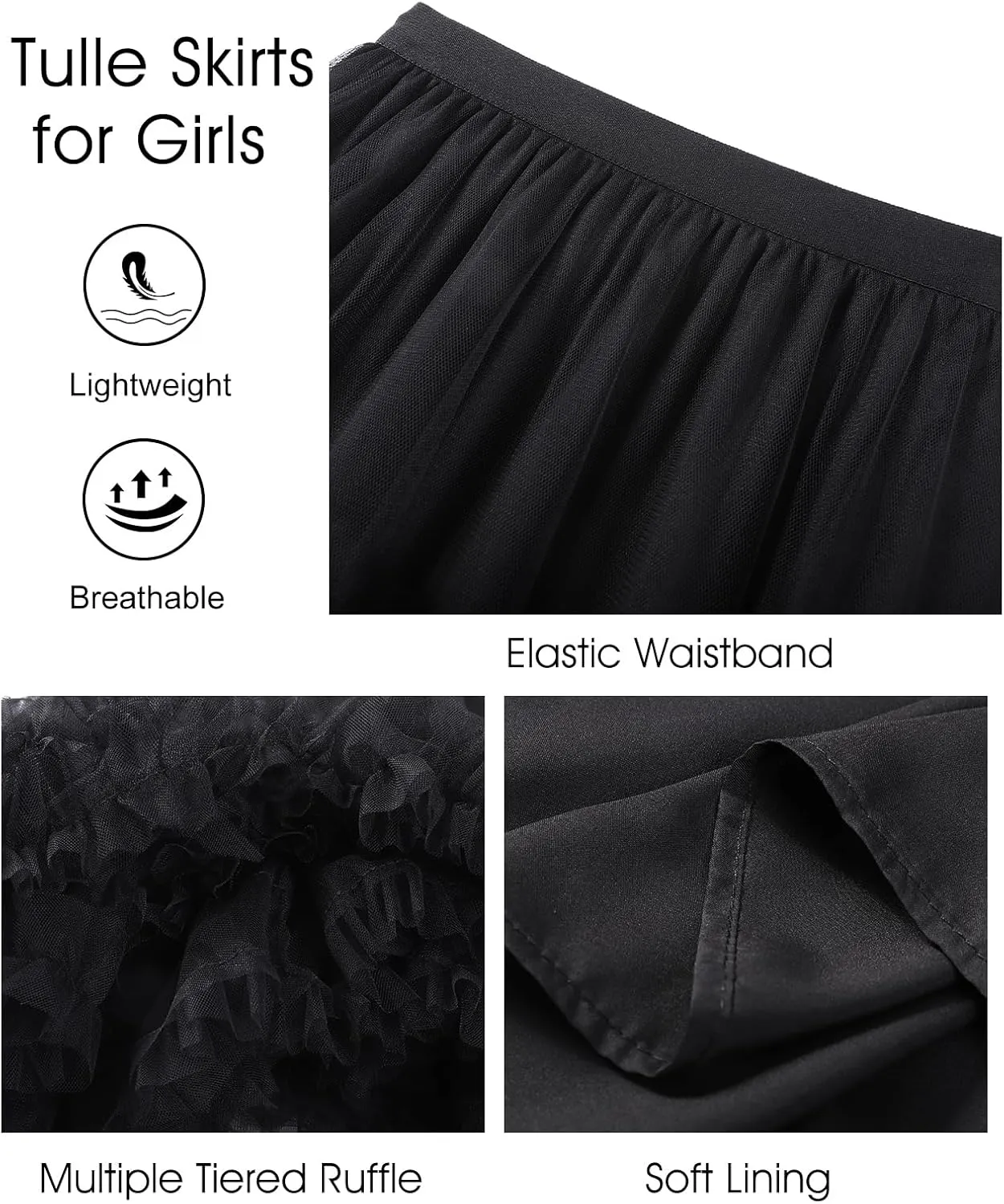 Flygo Girls Tulle Skirt A-Line Long Ruffle Tiered Mesh Tutu Skirt Maxi High Elastic Waist Pleated Layered Skirts