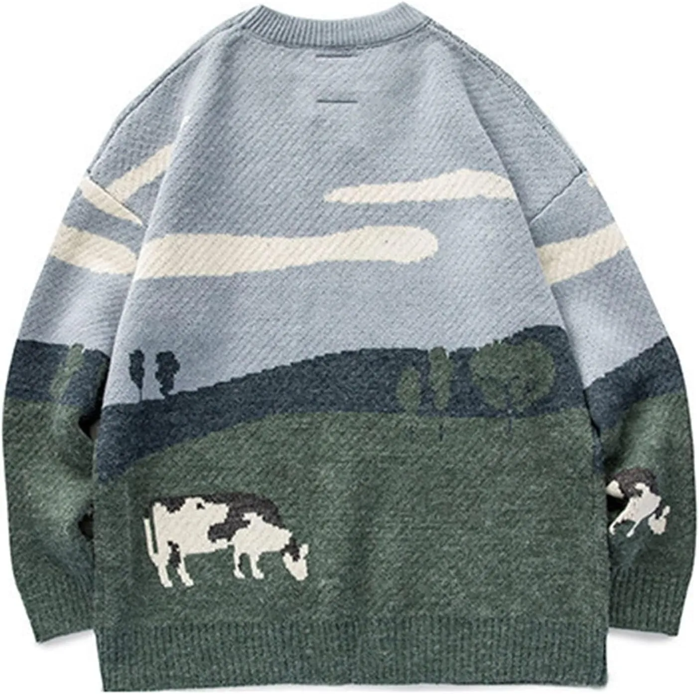 Flygo Men's Cow Sweater Harajuku Oversized Sweaters Chunky Casual Knit Pullover Jumper Fall Winter Fashion