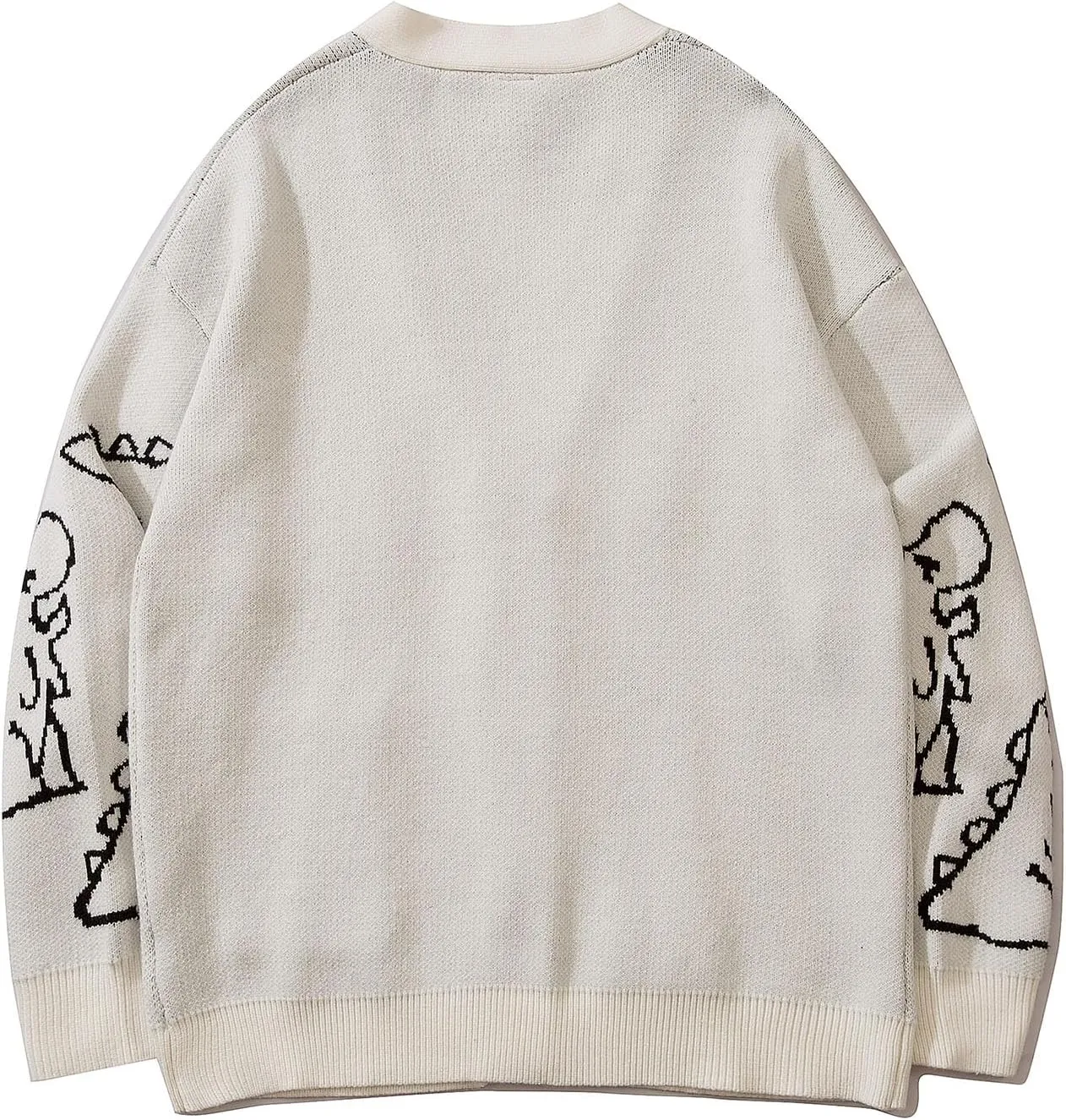 Flygo Mens Dinosaur Sweater Oversized Knitted Cartoon Button Down Sweater Cardigan