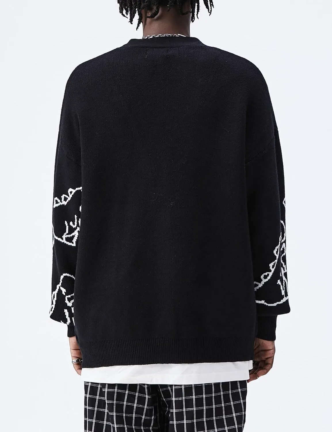 Flygo Mens Dinosaur Sweater Oversized Knitted Cartoon Button Down Sweater Cardigan