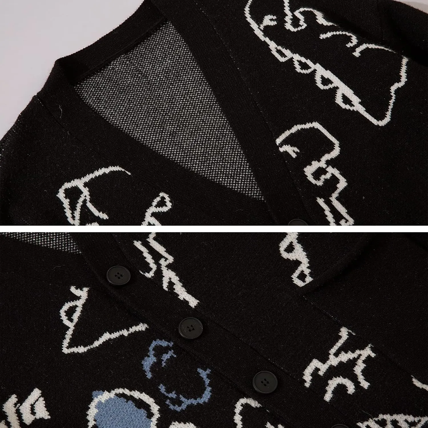 Flygo Mens Dinosaur Sweater Oversized Knitted Cartoon Button Down Sweater Cardigan