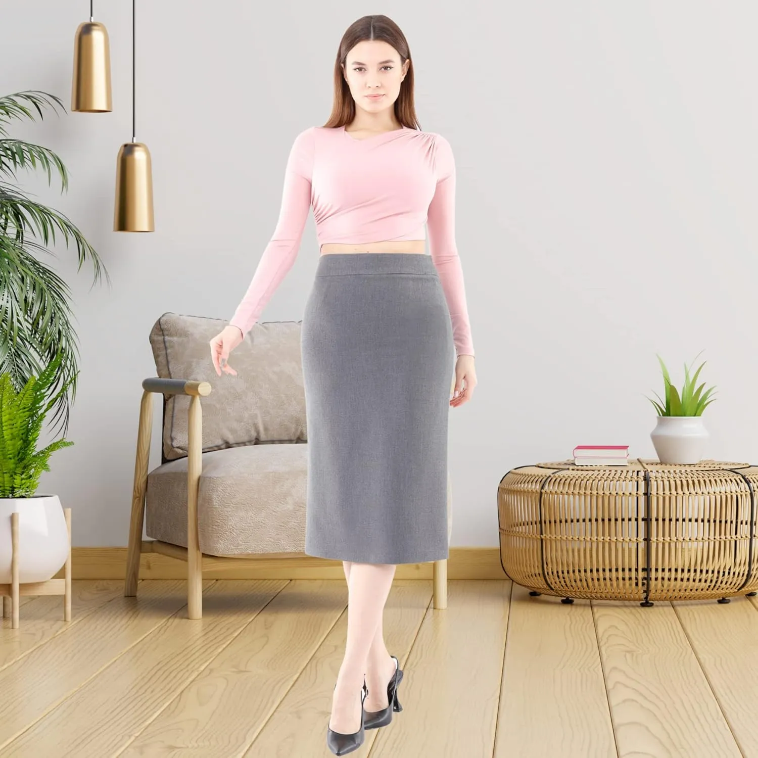 G-Line Pencil Midi Skirts for Women - Petite to Plus Size Midi Skirt - High Waisted, Back Slit, Knee Length Women's Skirts