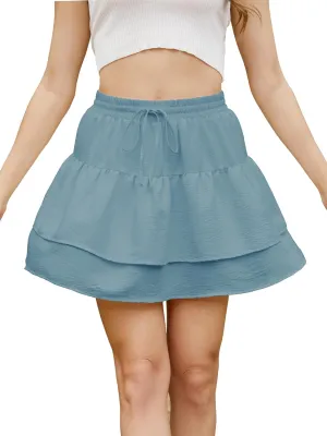 Gardenwed Womens Summer Casual Mini Skirt Beach High Waist Flowy Ruffle Preppy Skirts Short Tiered Tennis Golf Skort