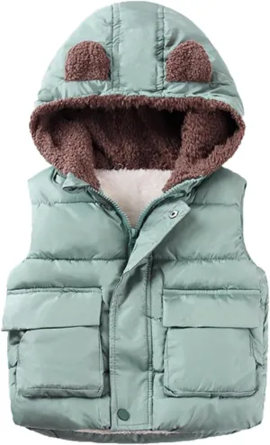 Girl Winter Dress Coat Boys And Girls Fall And Winter Bear Padded Hooded Vest Zipper Cotton Lightweight Kids Jacket