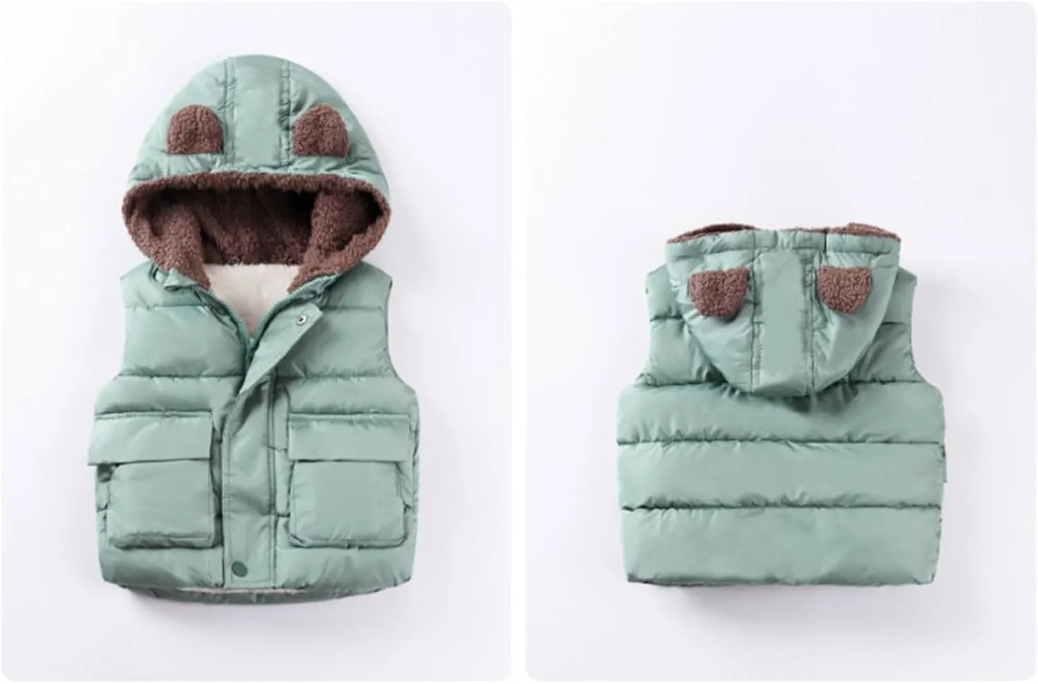 Girl Winter Dress Coat Boys And Girls Fall And Winter Bear Padded Hooded Vest Zipper Cotton Lightweight Kids Jacket
