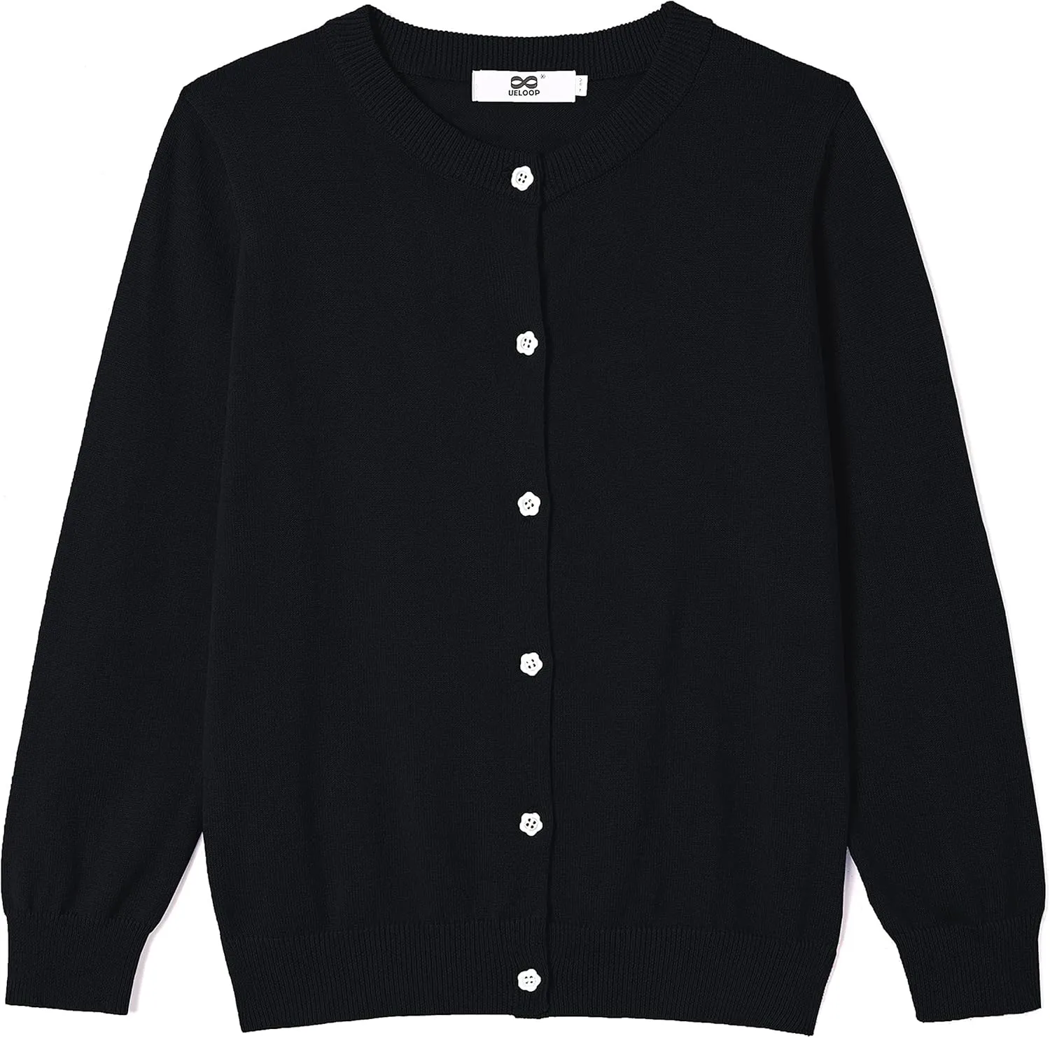 Girls' Cardigan Sweater [Cute Petal Buttons] Cotton Long Sleeve Crewneck Uniform Sweater for 5-14 Years Girls