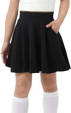 Girl's Skirt,Stretchy Waist Tennis Skirt with Pocket Short Casual Pleated Skater Skirt Uniform Skirt 5-14 Years