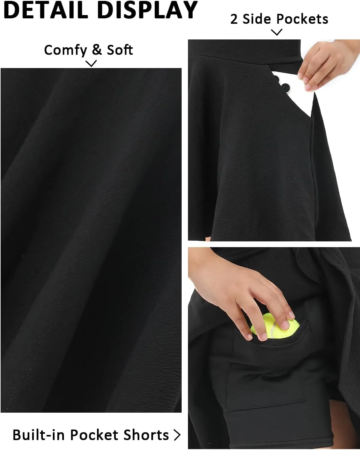 Girl's Skirt,Stretchy Waist Tennis Skirt with Pocket Short Casual Pleated Skater Skirt Uniform Skirt 5-14 Years