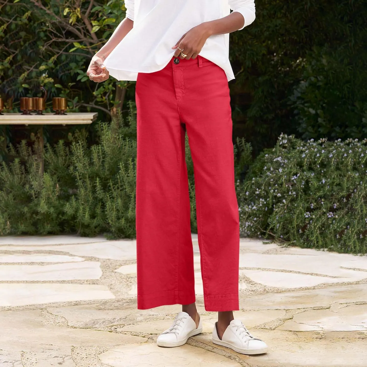GOFULY Linen Palazzo Pants 2025 Vacation Summer Button Zipper Lounge Pants High Rise with Pocket Elegant Solid Beach Clothes