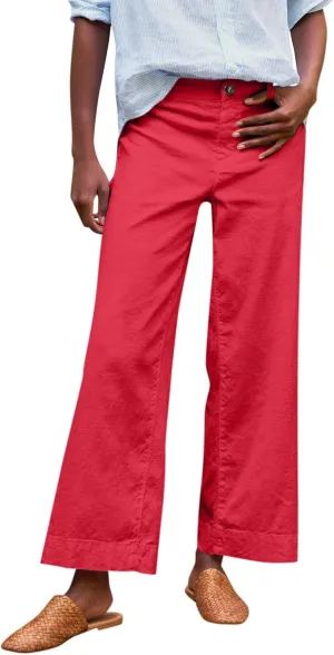 GOFULY Linen Palazzo Pants 2025 Vacation Summer Button Zipper Lounge Pants High Rise with Pocket Elegant Solid Beach Clothes