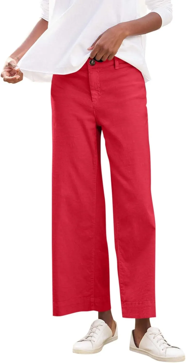 GOFULY Linen Palazzo Pants 2025 Vacation Summer Button Zipper Lounge Pants High Rise with Pocket Elegant Solid Beach Clothes